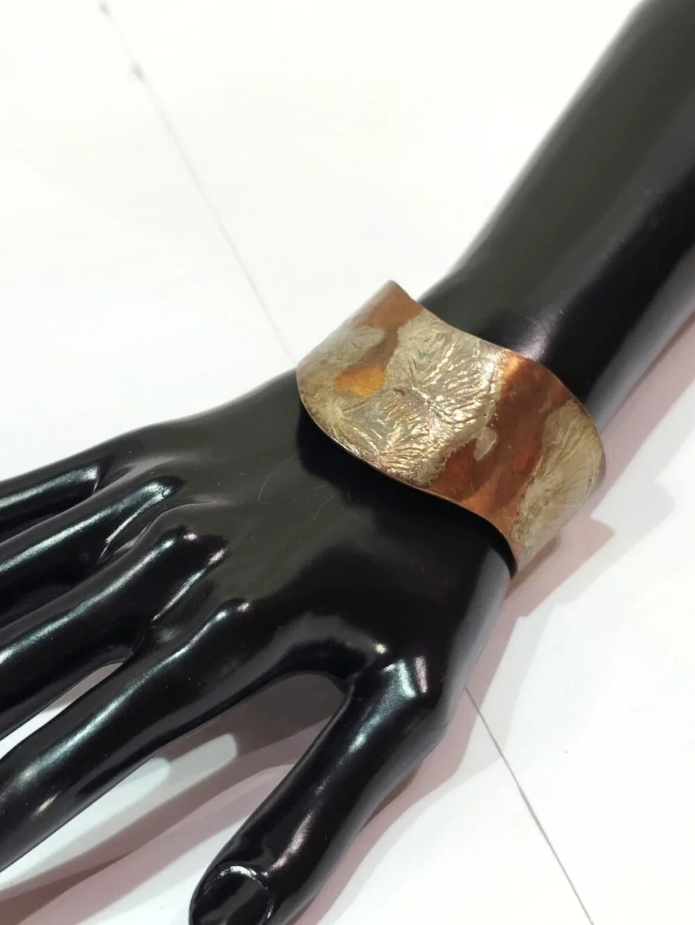 Handcrafted Copper Cuff Bracelet w/ Fused Sterling Silver Textured Design